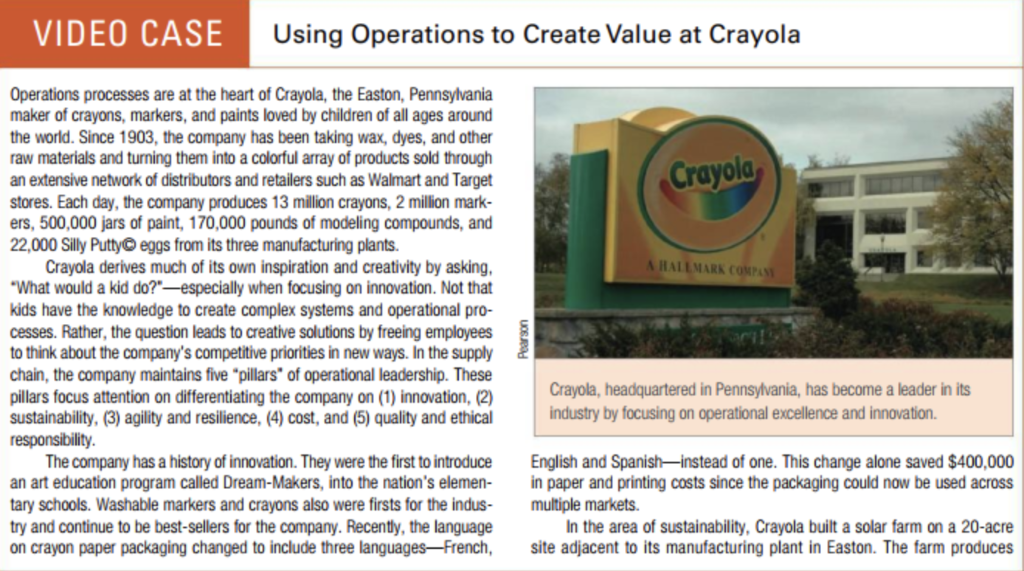  Show transcribed image text VIDEO CASE Using Operations to Create Value