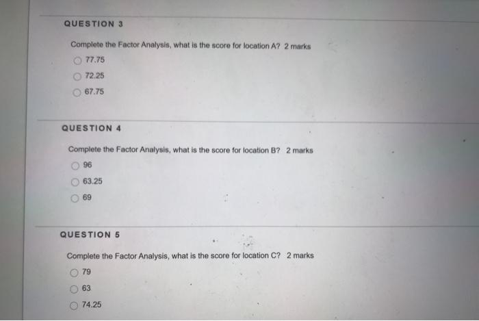 QUESTION 1 Chapter 8 - Location Use the following