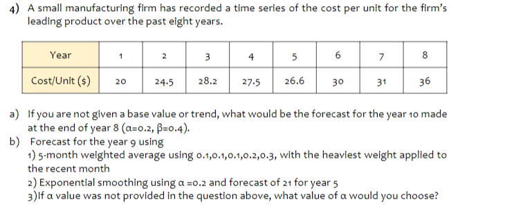 SOLVE USING MICROSOFT EXCEL 4) A small