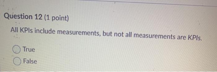 Question 12 (1 point) All KPls include