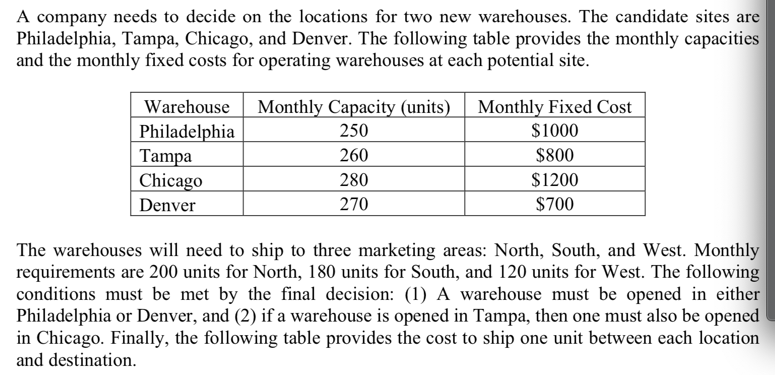 USING EXCEL. WHICH TWO SITES SHOULD BE SELECTED