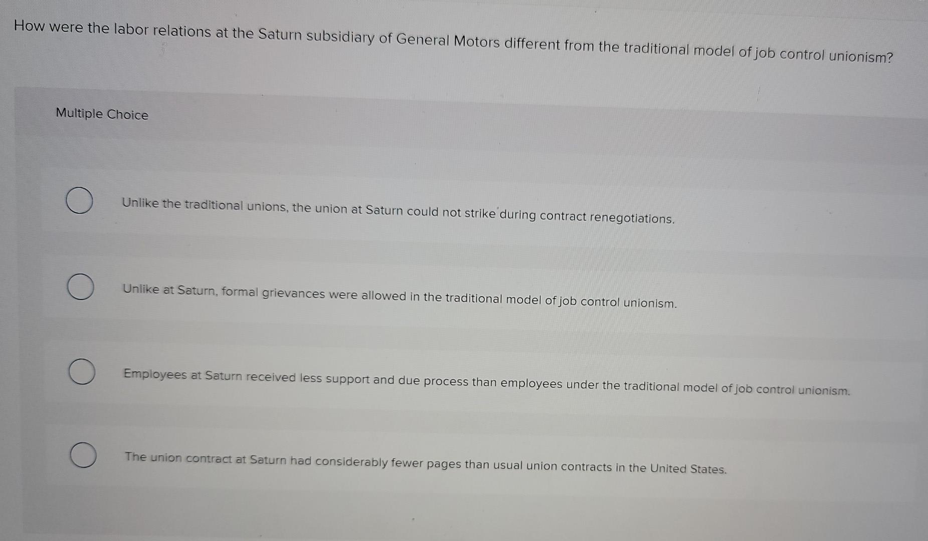 How were the labor relations at the Saturn