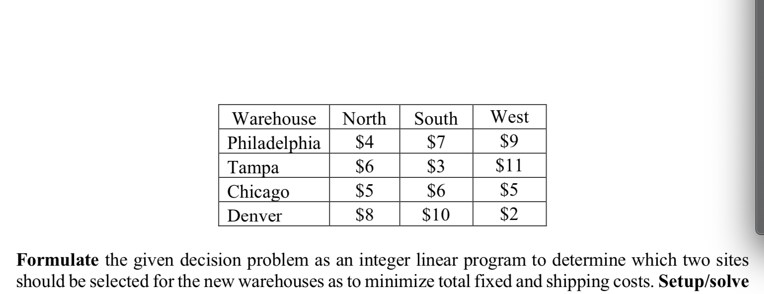 USING EXCEL. WHICH TWO SITES SHOULD BE SELECTED