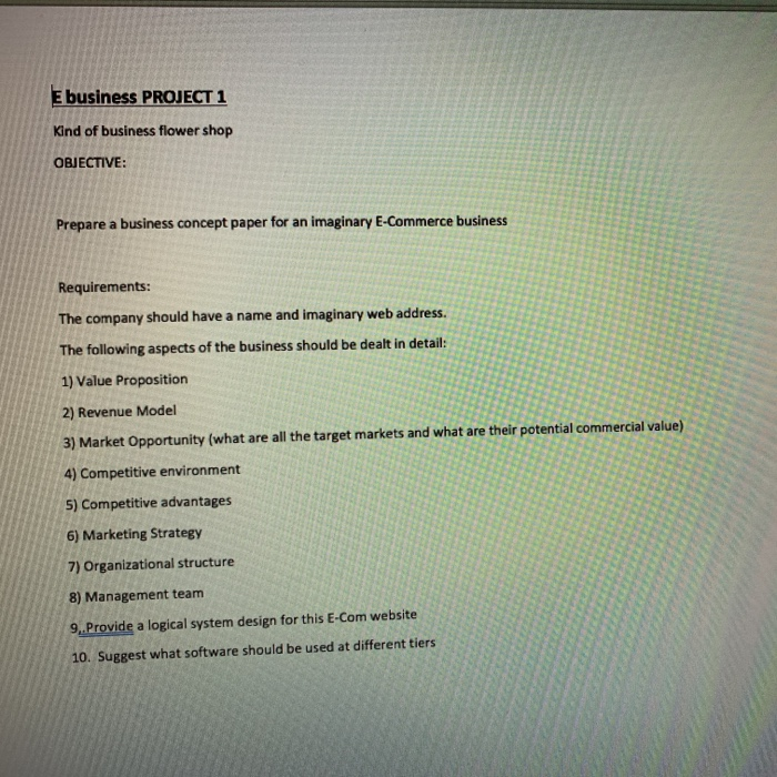 E business PROJECT 1 Kind of business flower shop