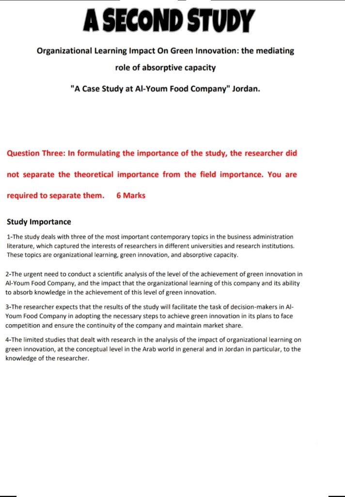 A SECOND STUDY Organizational Learning Impact On