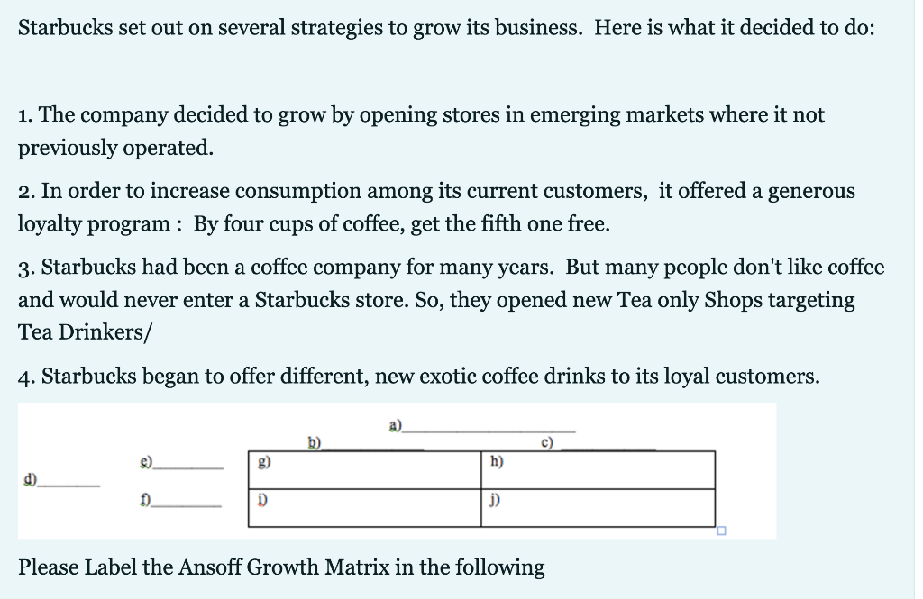 Starbucks set out on several strategies to grow