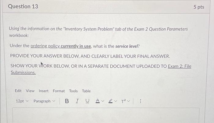 Inventory System Problem Parameters Daily demand