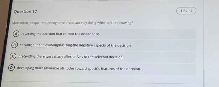 Question 17 1 Point Most often people reduce