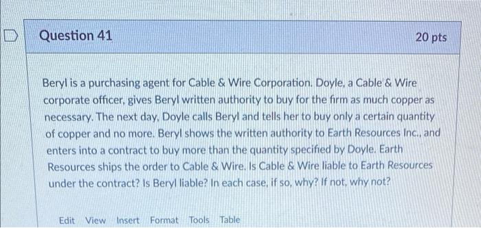 I Question 41 20 pts Beryl is a purchasing agent