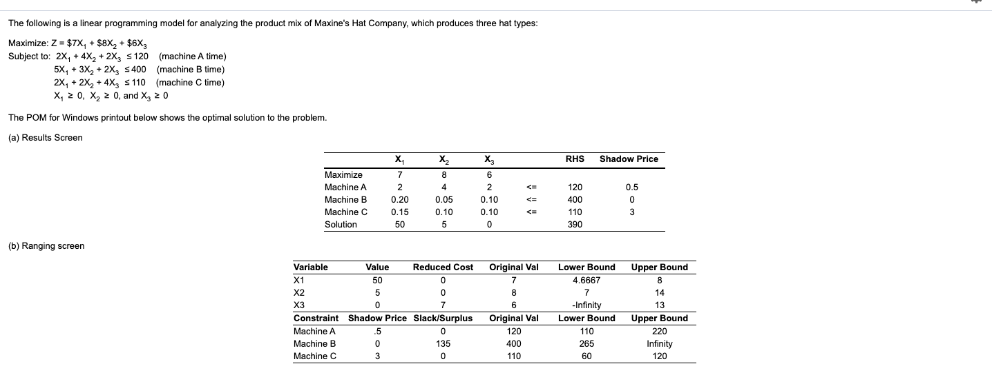 + The following is a linear programming model for