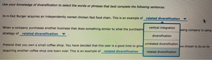 Use your knowledge of diversification to select