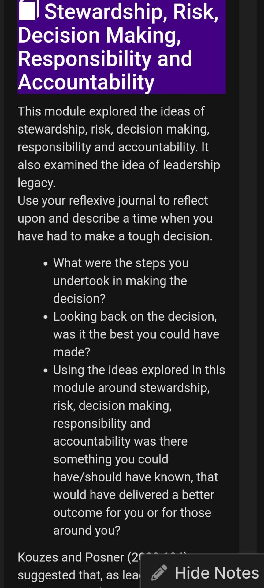 please help Stewardship, Risk, Decision Making,