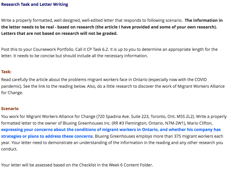 Research Task and Letter Writing Write a properly