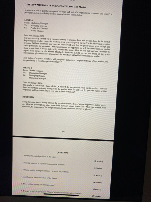 CASE TSW MICROWAVE OVEN. COMPULSORY (60 Marks) Is