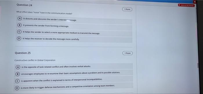 Question 24 1 Point What effect does noise have