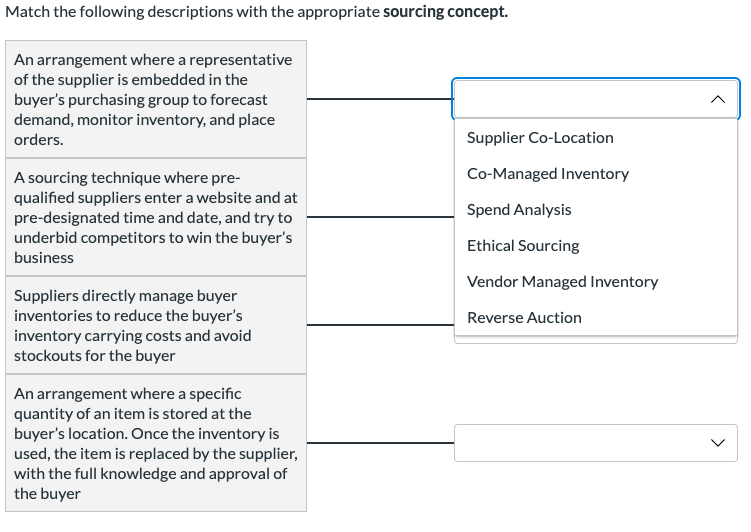 Match the following descriptions with the