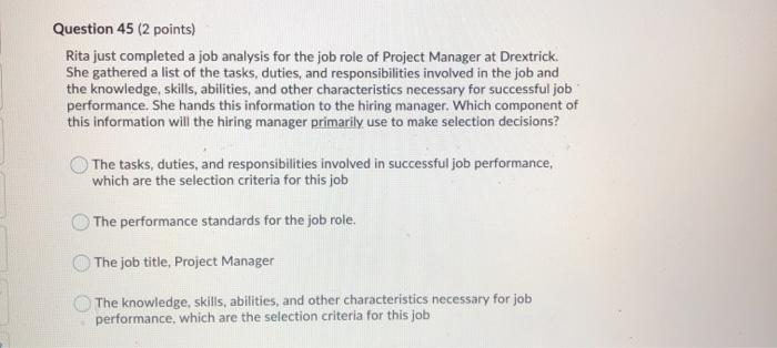 Question 44 (2 points) According to the