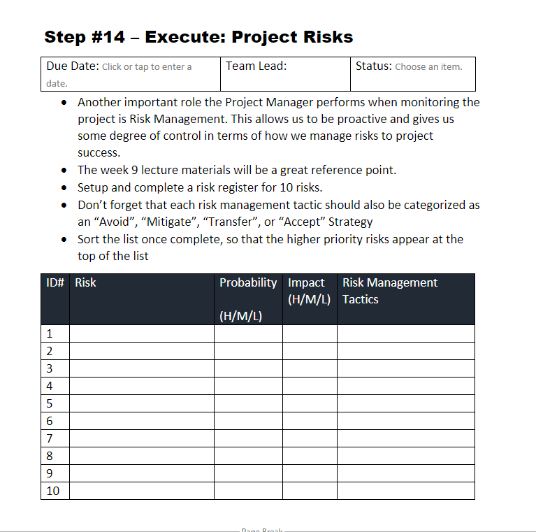Project Risks for Health and Wellness Event Step
