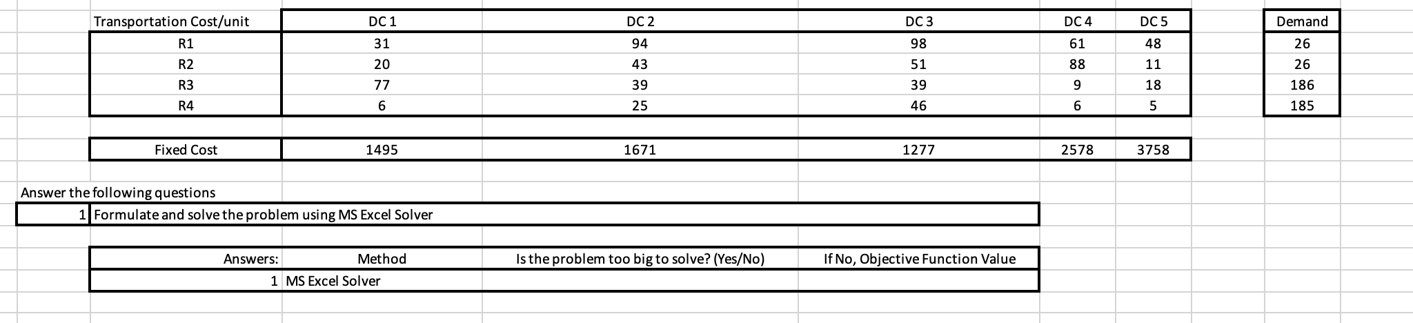 DC 1 DC 2 DC 3 DC4 DC5 Demand Transportation