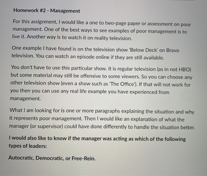 Homework #2 - Management For this assignment, I