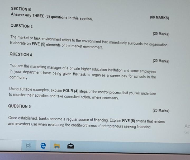 SECTION B Answer any THREE (3) questions in this