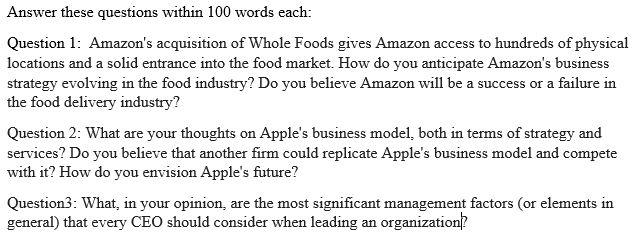Answer these questions within 100 words each: