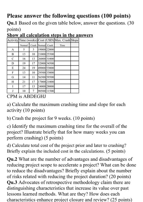 Please answer the following questions (100