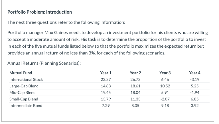 Portfolio Problem: Part 1 Formulate the