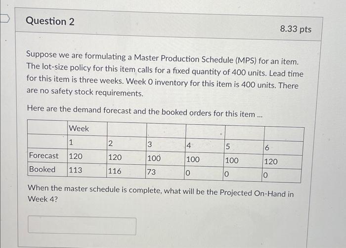 Question 2 8.33 pts Suppose we are formulating a