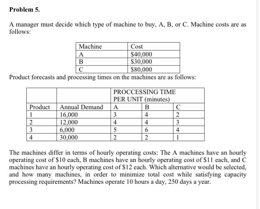 Problem 5. A manager must decide which type of