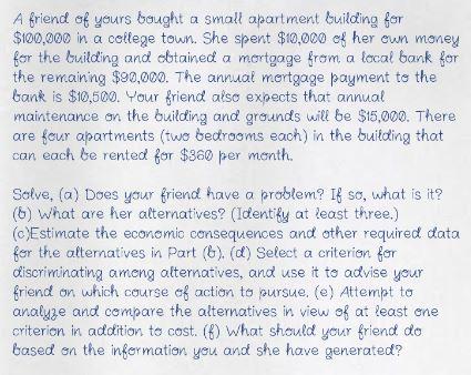 A friend of yours bought a small apartment