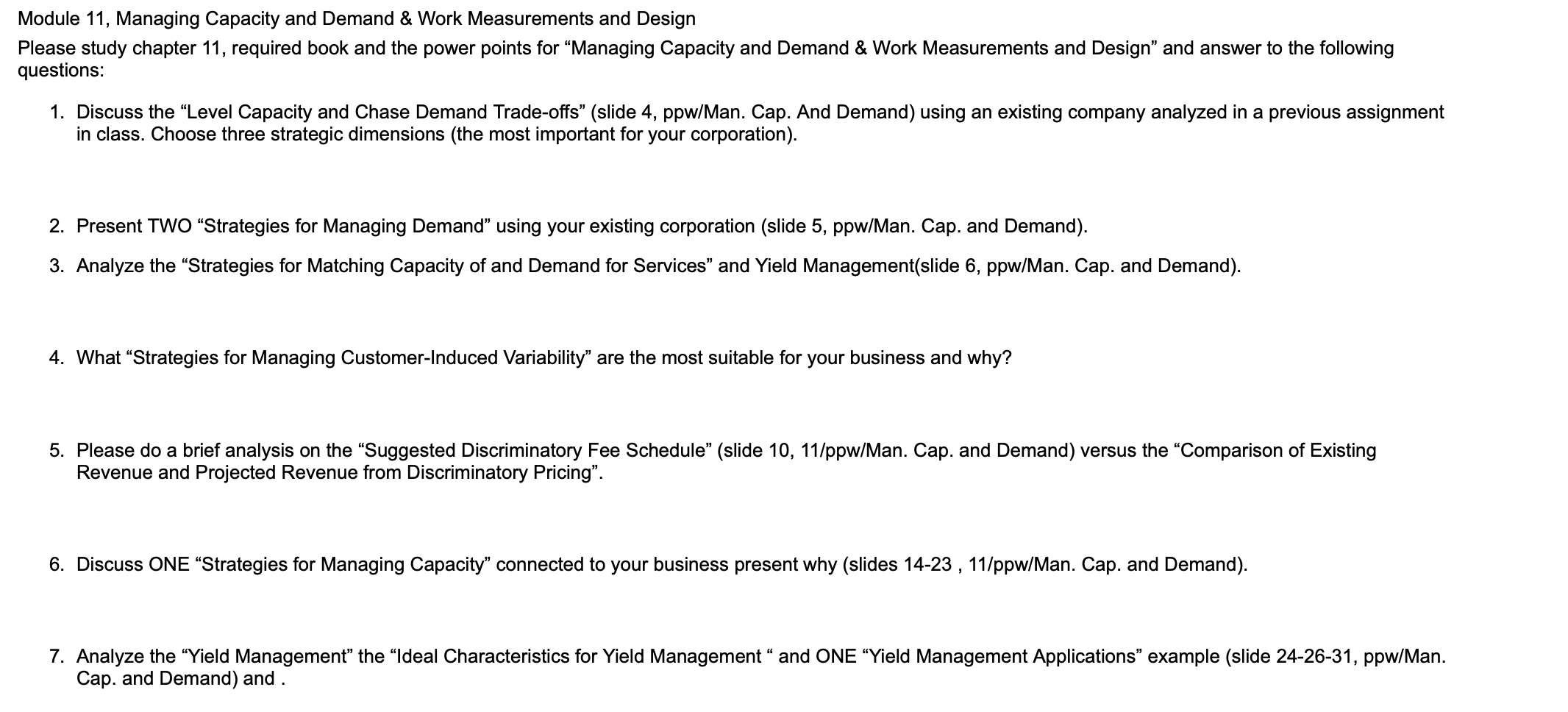 Module 11, Managing Capacity and Demand & Work