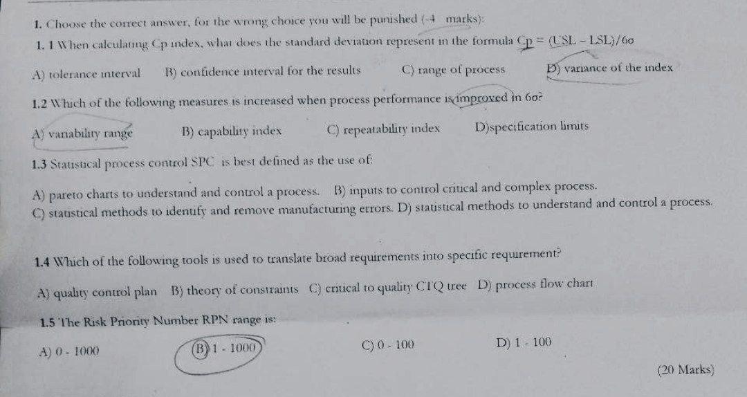1. Choose the correct answer for the wrong choice