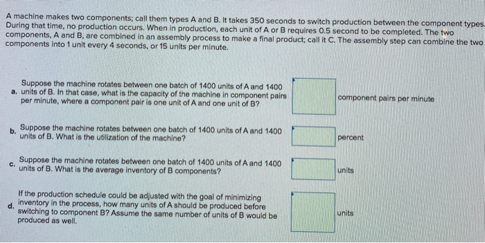 A machine makes two components; call them types A