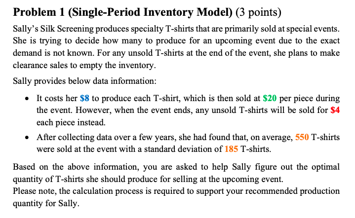 Problem 1 (Single-Period Inventory Model) (3