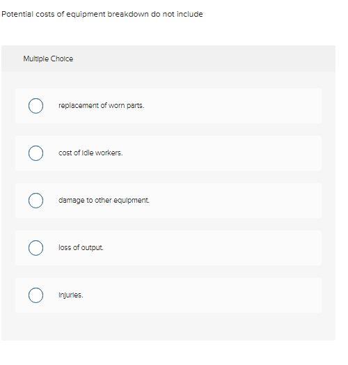 Potential costs of equipment breakdown do not