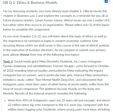 DB Q 1: Ethics \& Business Models For my
