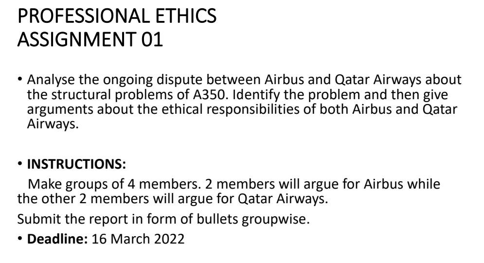 PROFESSIONAL ETHICS ASSIGNMENT 01 Analyse the