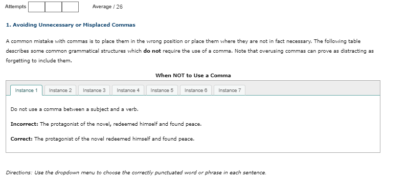 English Attempts Average / 26 1. Avoiding