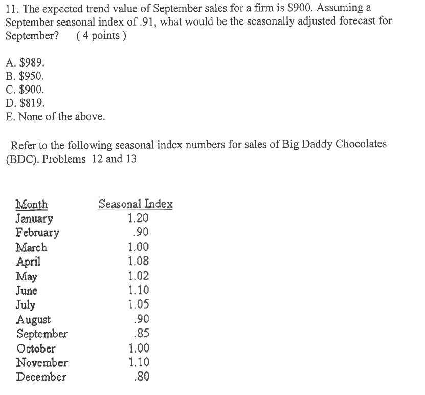 11. The expected trend value of September sales