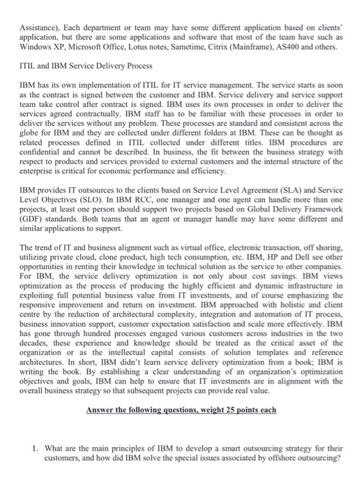 IBM Global Outsourcing IBM World Wide Competency