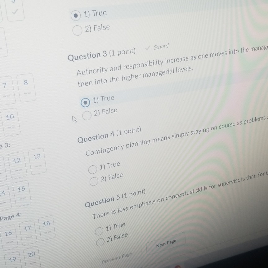 Contingency planning means ? 1) True 2) False