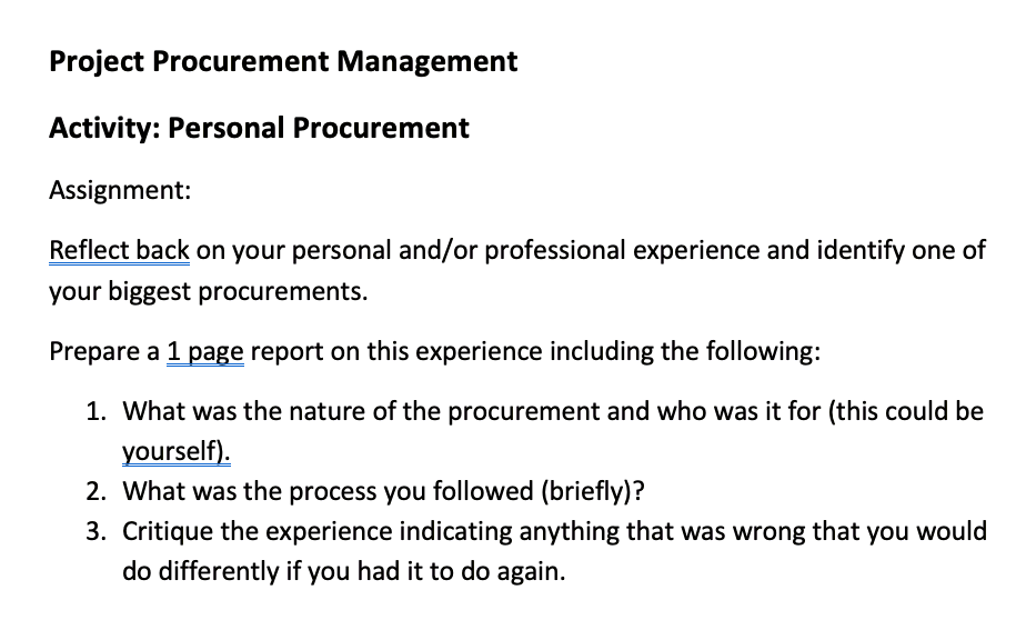 Project Procurement Management Activity: Personal
