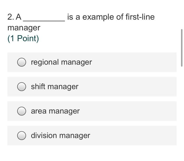 is a example of first-line 2. A manager (1 Point)