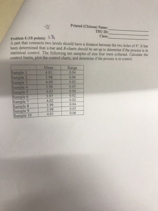 Printed (Chinese) Name: THU ID: Class: Problem 6