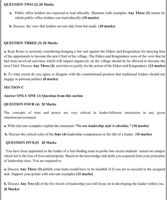 QUESTION TWO (2) 20 Marks a. Public office