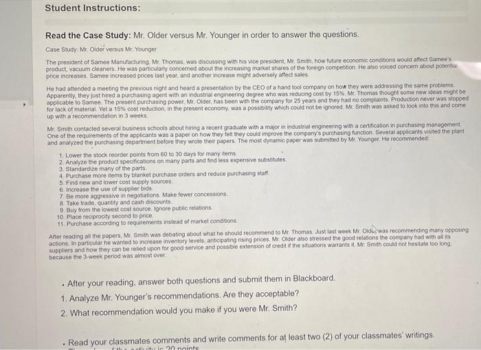 Student Instructions: Read the Case Study: Mr.