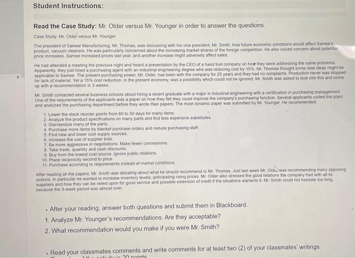 Student Instructions: Read the Case Study: Mr.