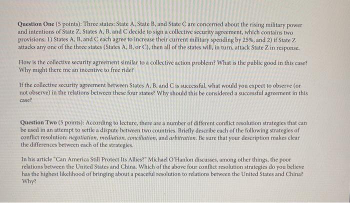 Question One (5 points): Three states: State A