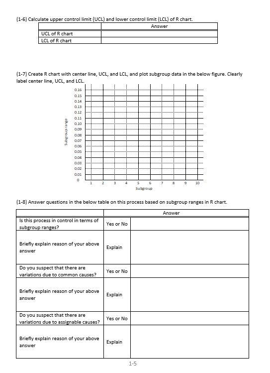 A quality engineer collected process data for 10